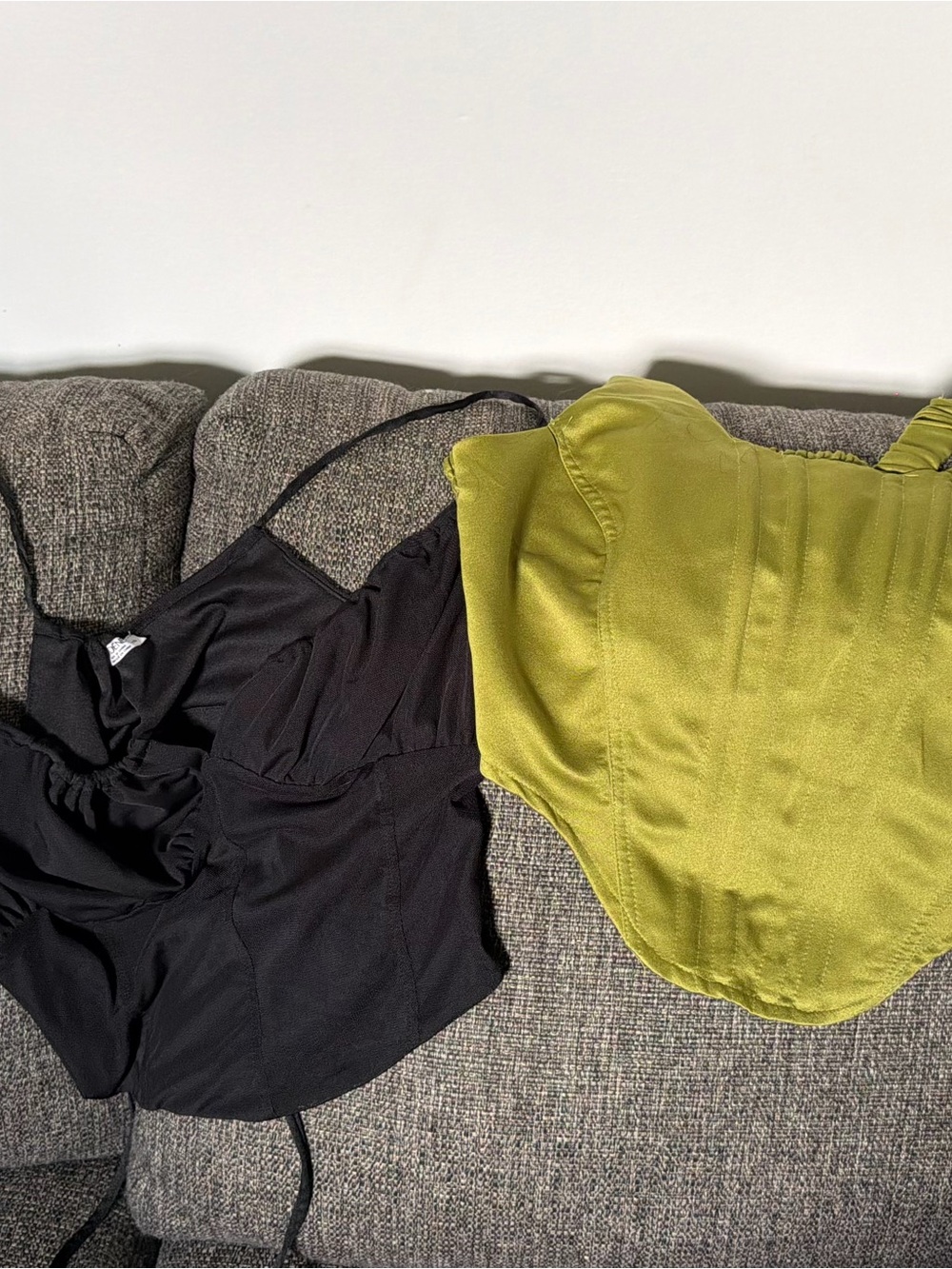 Black and Olive Green Satin Corset Cami Duo